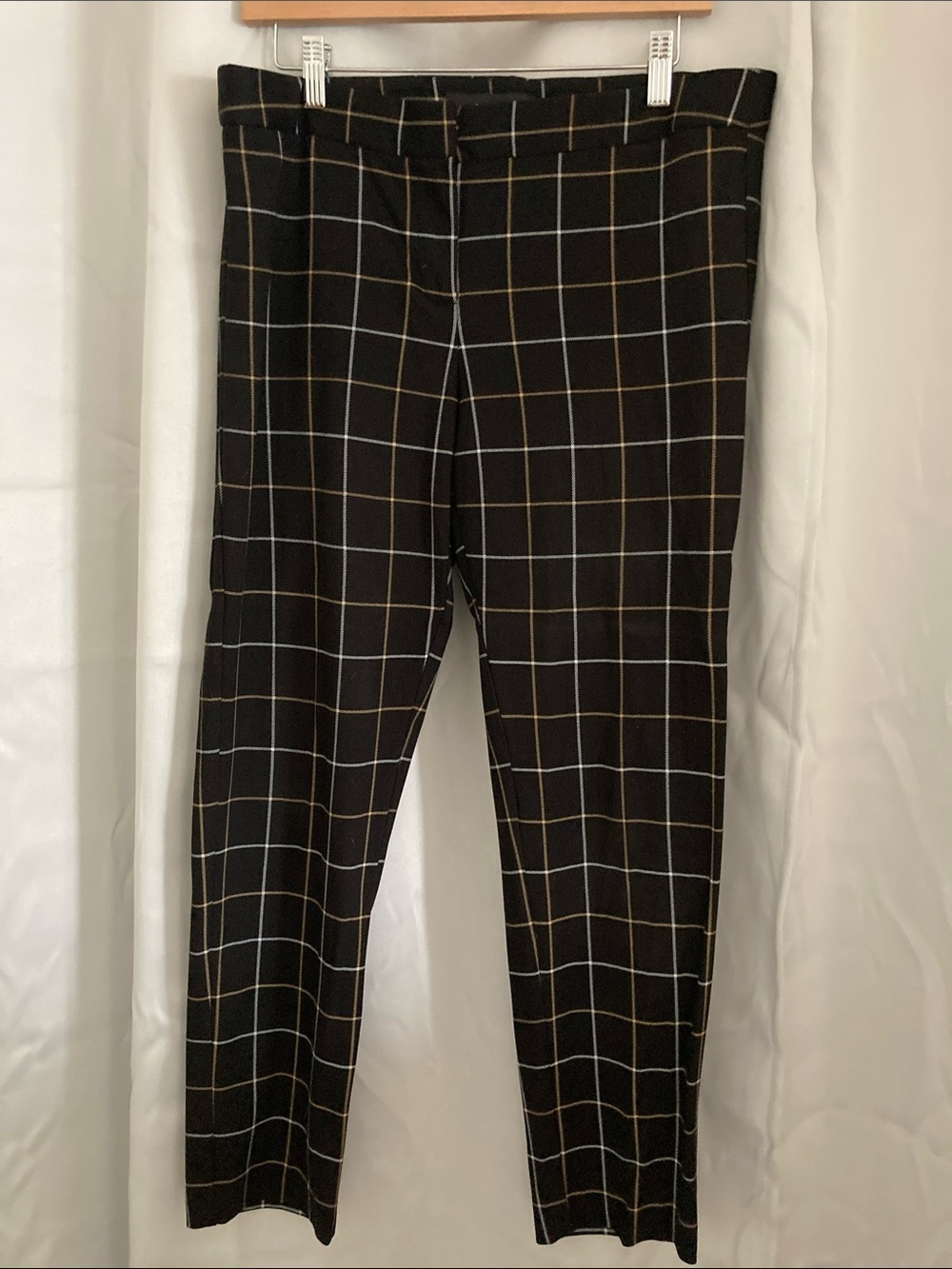 Amanda & Chelsea Black Windowpane Dress Pants with Tan & White Grid